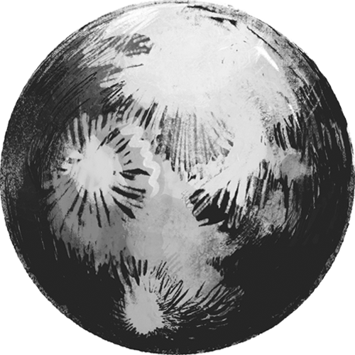 An illustration of the moon, black and white